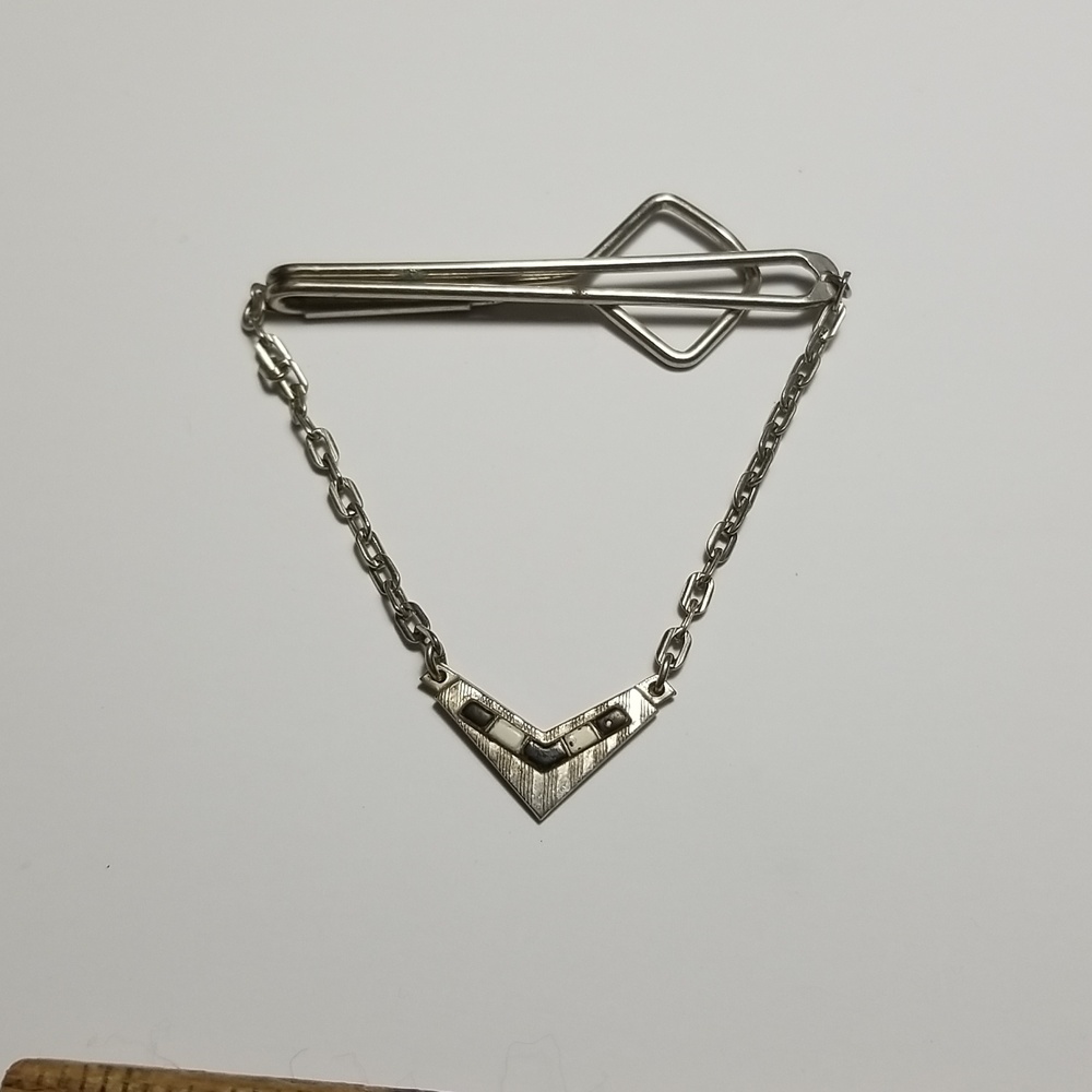 VINTAGE SWANK TIE CLIP SILVER TONE art deco SIGNED
